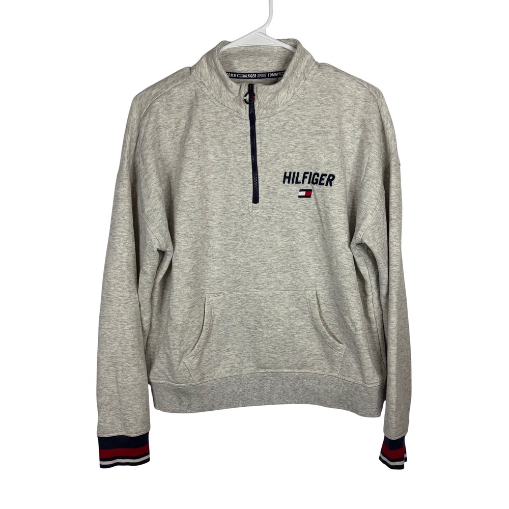 Tommy Hilfiger Sport Mens Gray Quarter Zip Sweatshirt Fleece Pullover